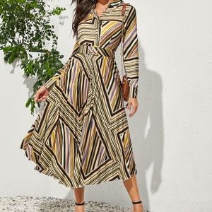 Shein striped geometric belted dress